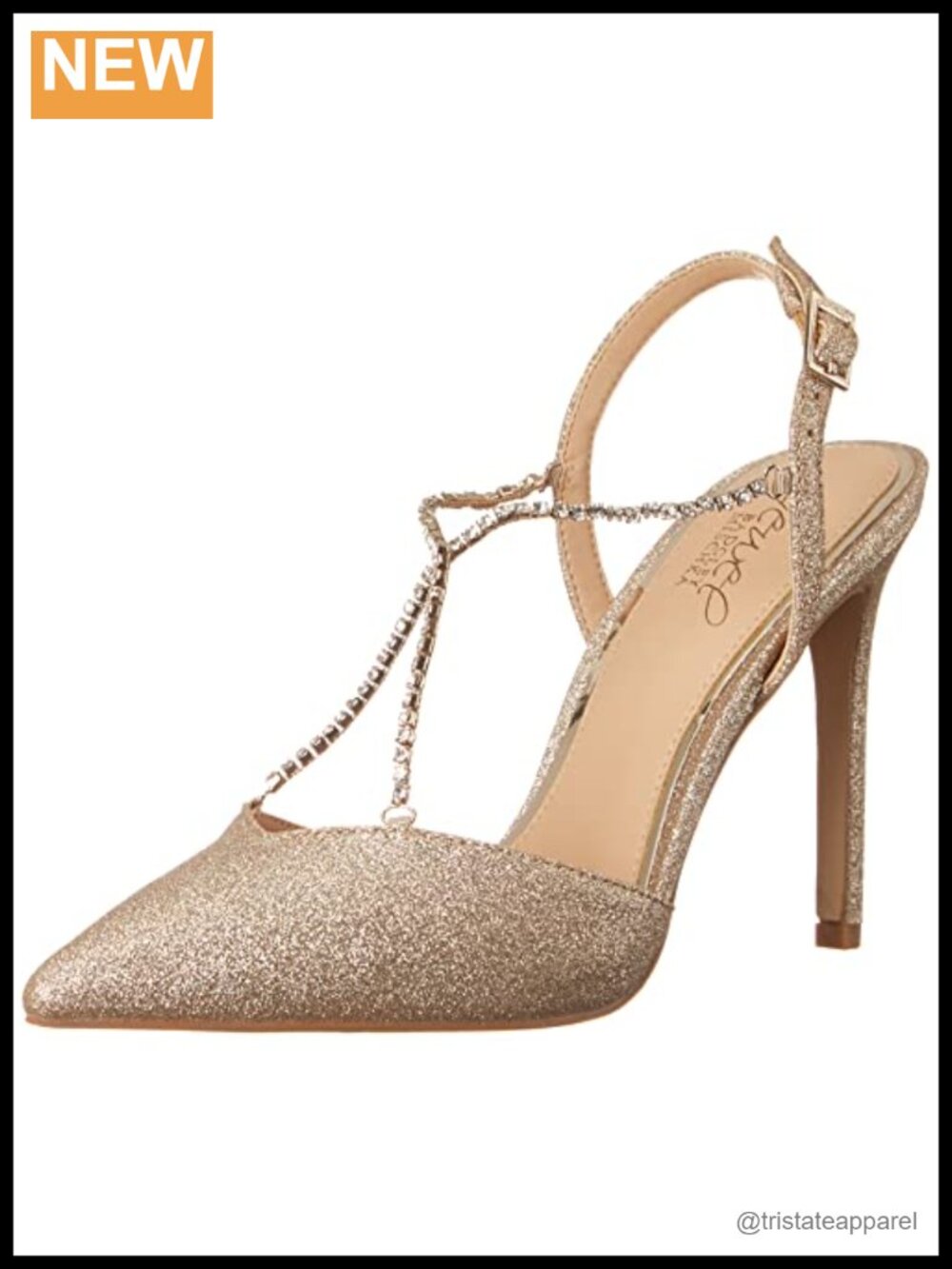 Glitter Stiletto Pump With Ankle Strap Formal Wedding Heel